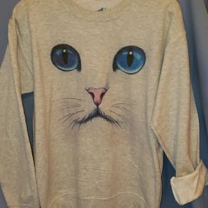 Cat face crewneck sweater